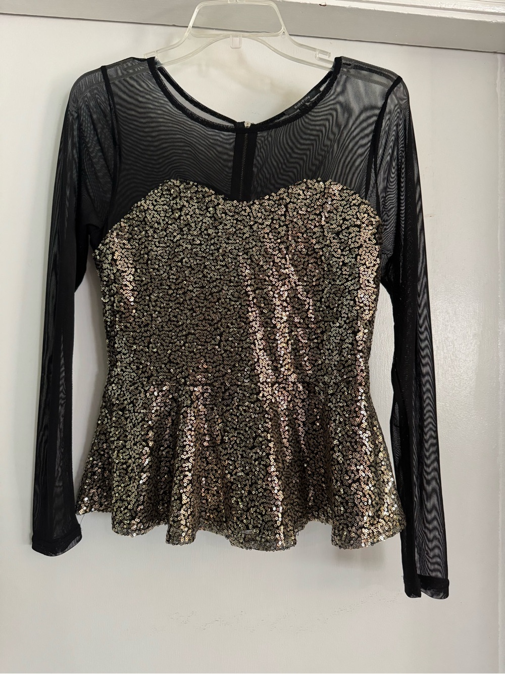 RolyPoly Gold Sequin black mesh top